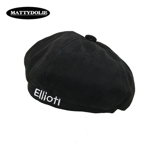 

mattydolie beret embroidered letter winter hat woman octagonal hat wild english suede letter pumpkin hat painter cap y200102, Blue;gray