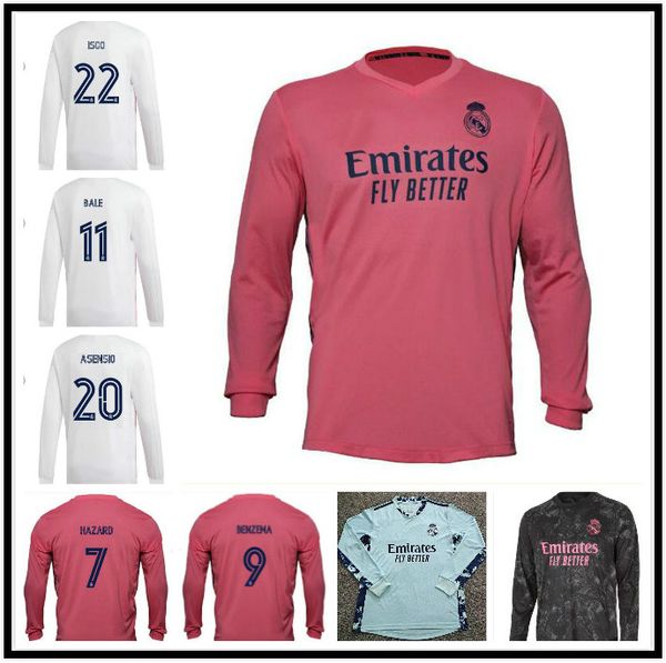 

20 21 real madrid hazard modric long sleeves mens soccer jerseys sergio ramos benzema isco bale mariano home away 3rd football shirt uniform, Black;yellow