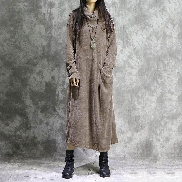 

casual dresses zanzea women turtleneck long sleeve corduroy dress autumn vintage solid sundress baggy vestido plus size kaftan 7, Black;gray