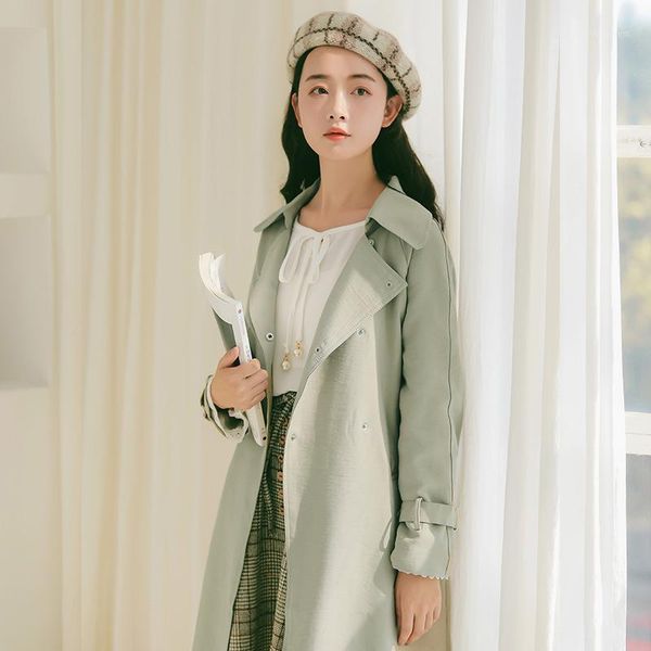 

women's trench coats double-breasted coat style korean-style slimming cotton lapel autumn and winter temperament commute1, Tan;black