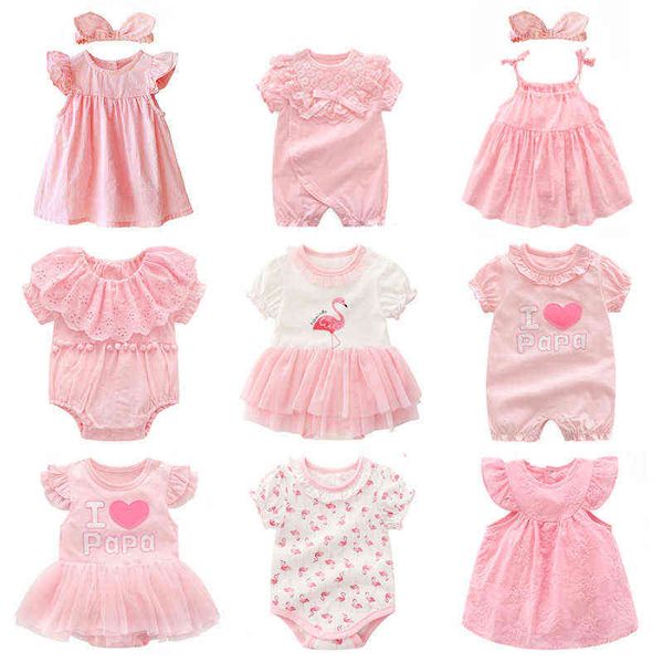 Conjuntos de roupas para meninas recém-nascidas vestidos de bebê rosa verão princesa meninas para festa de aniversário 0 3 meses robe bebe fille G1221