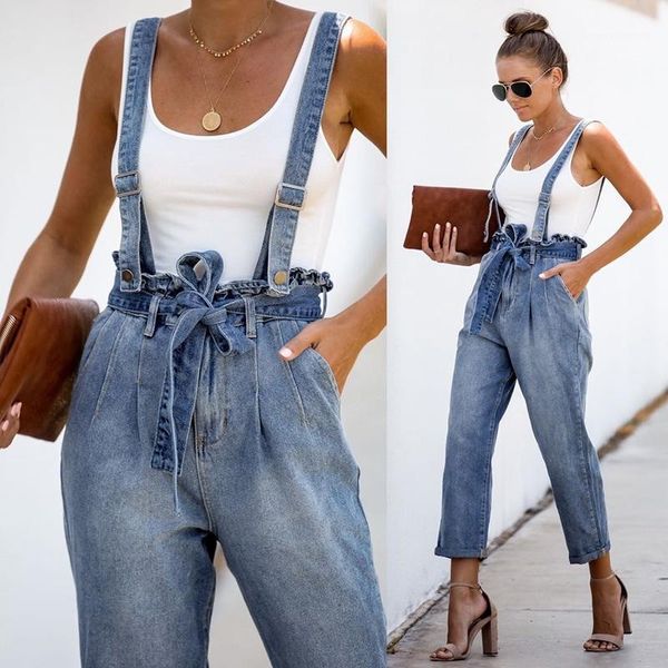 

women seventh length denim pants strings jumpsuits overall for ladies1, Blue