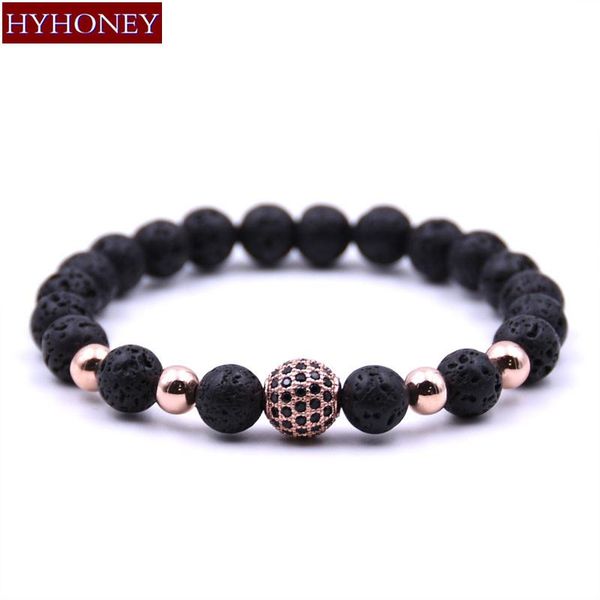

charm bracelets hyhoney fashion micro pave cz zirconia ball bracelet lava natural stone male beads for women jewelry pulsera, Golden;silver