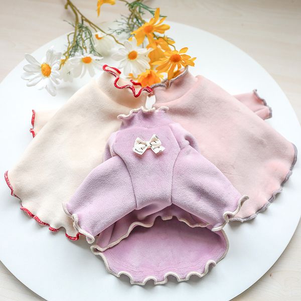 

dog velvet small apparel kitty teddy undershirt cat pet supplies puppy pink soft plush cats clothes new pattern winter bow 8 5jq m2