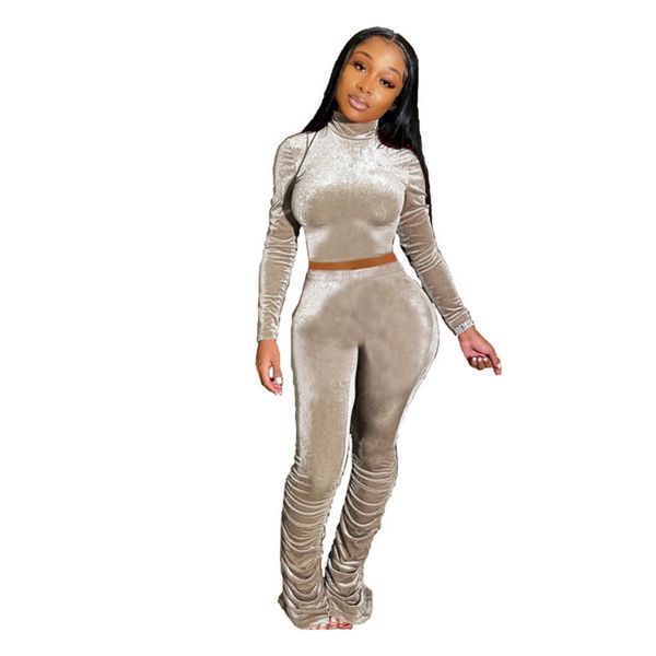 

new 2 piece set women velvet smooth soft tracksuit fall winter clothes sweatsuit stacked leggings outfits wholesale dropshpping c0122, Gray