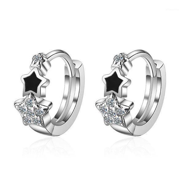 

2020 fashion women hoop earrings simple silver color cute star zircon circle earrings girls female chic jewelry aros aretes1, Golden;silver