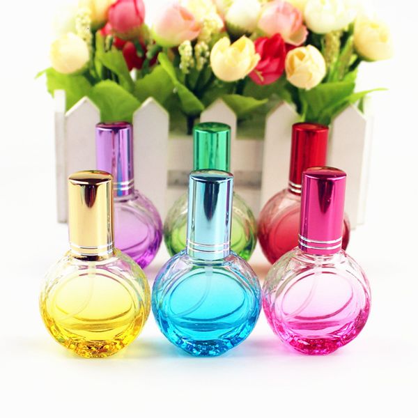 

mini bottle of colored perfume, empty perfume thick cosmetic packaging filling glass bottle, 10 ml