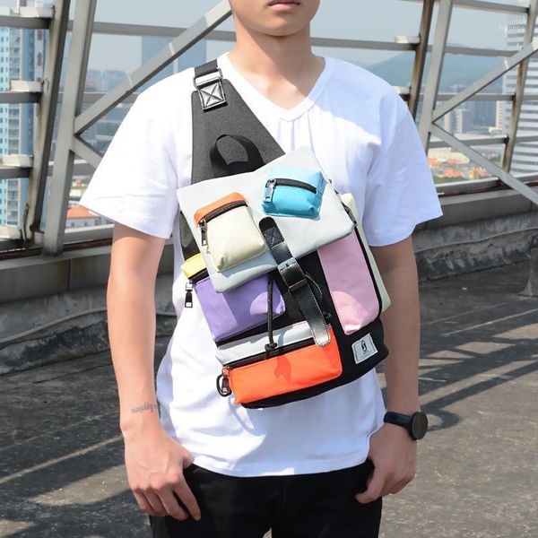 

new fashion seven colors casual shoulder bag multi-pocket usb charging men's chest bag oxford cloth waterproof crossbody1