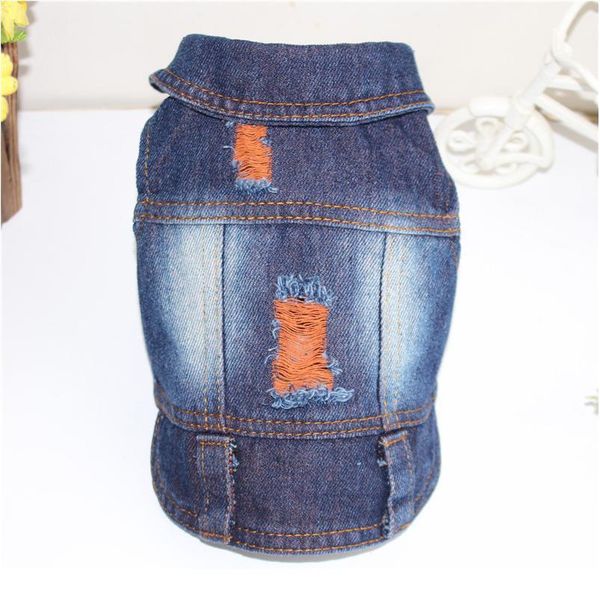 

water wash jean small dog clothes puppy dog jacket vest cowboy pet coat old hole clothing for small med jllhyi