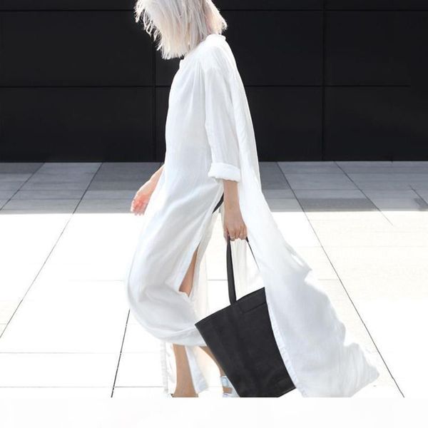 

long shirt dress female v neck split single breasted white dresses 2018 spring summer fashion oversize clothing, White;black