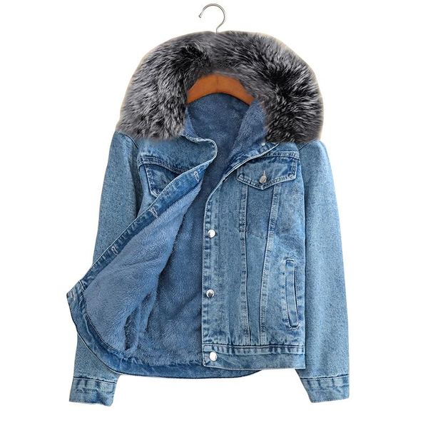 

winter warm fur denim jacket for women 2021 new fashion autumn wool lining jeans coat women bomber jackets casaco feminino, Black;brown