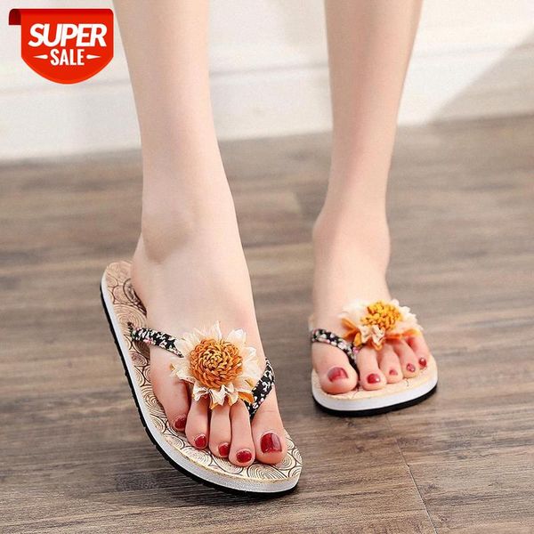 

beach slippers women bohemia summer flat flip flops flower fashion casual slipper slides vacation soft shoes sandals #zk5o, Black