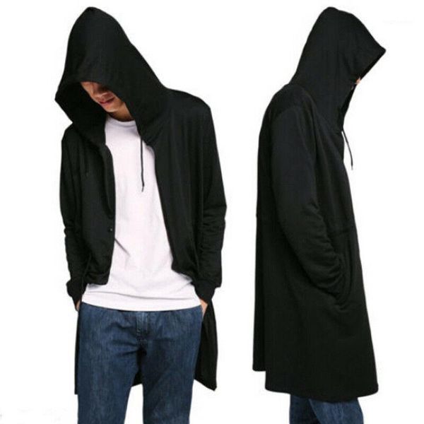 

new men hooded loose trench autumn men casual long cardigan cloak hipster hip hop cape coat, Tan;black