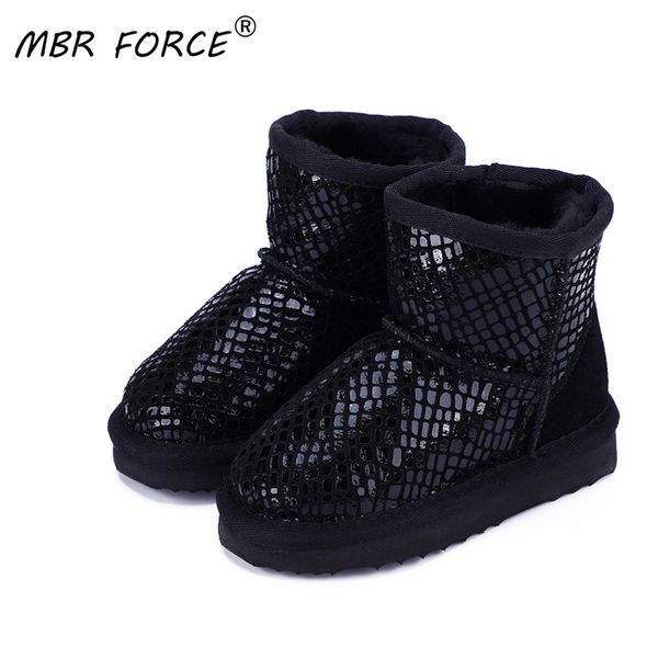 

mbr force 2020 new winter children' snow boots boys girls genuine leather ankle boots warm and waterproof plush children shoes lj20090, Black;grey