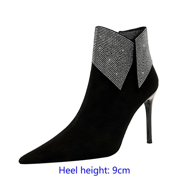 

2020 winter and stiletto high suede heels to ladies'short boots 1gme, Black