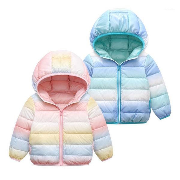 

down coat girl rainbow gradient jacket cotton warm for baby autumn winter infant boy kids outerwear children clothes1, Blue;gray