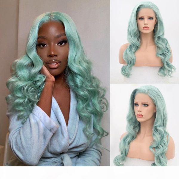 

rongduoyi body wave hair synthetic lace front wig green lace wigs for black women heatresistantfiberlong hair natural wig