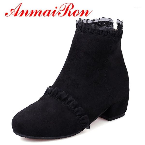 

boots anmairon classic black shoes woman lace charms low heels large size 34-43 ankle for women round toe autumn &winter western1