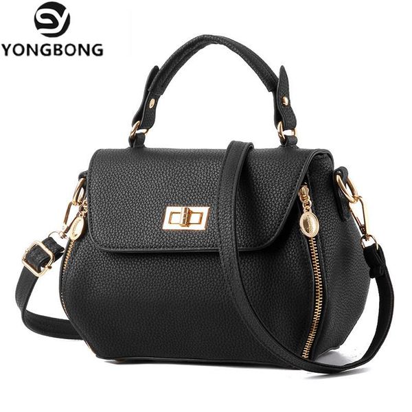 

yongbong women small pu leather shoulder bags girls crossbody messenger zipper bag lady handbag femme sac a epaule bolso black