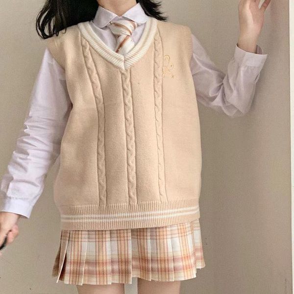 

women's vests japanese women vest college style lovely diamond pullover korean winter warm sweater oversize fashion jk knitting, Black;white