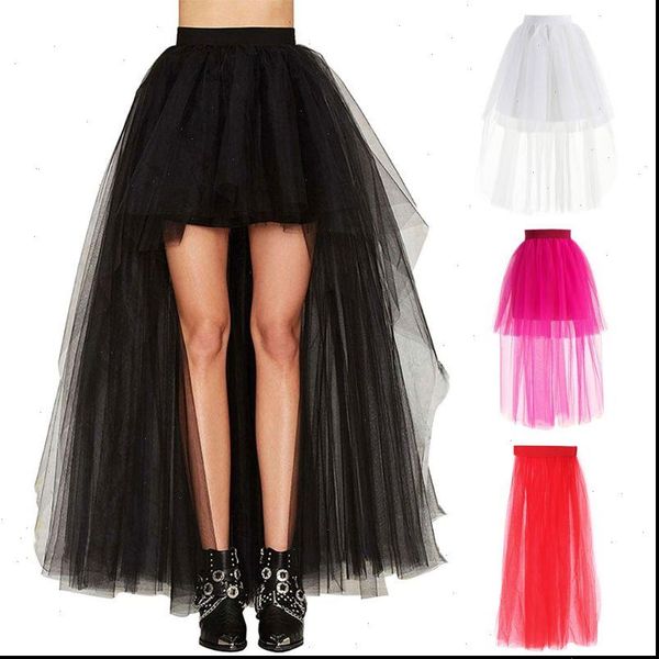 

fashion women skirt new punk mesh irregular front short back long tutu puff skirts elastic waist, Black