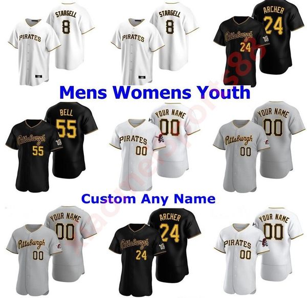 

2021 pirates men women kids jersey chris archer corey dickerson josh bell cole tucker jameson taillon jung honus wagner clemente baseball je, Blue;black
