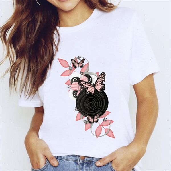 

t shirts for women butterfly cute 90s style flower printing clothing print lady graphic t shirt ladies female tee shirt, White