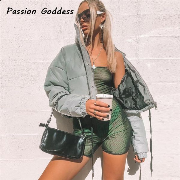 

fashion women winter luminous parkas down outcoats thick parkas mujer 2018 oversizel short thick cotton padded outwear jackets1, Black