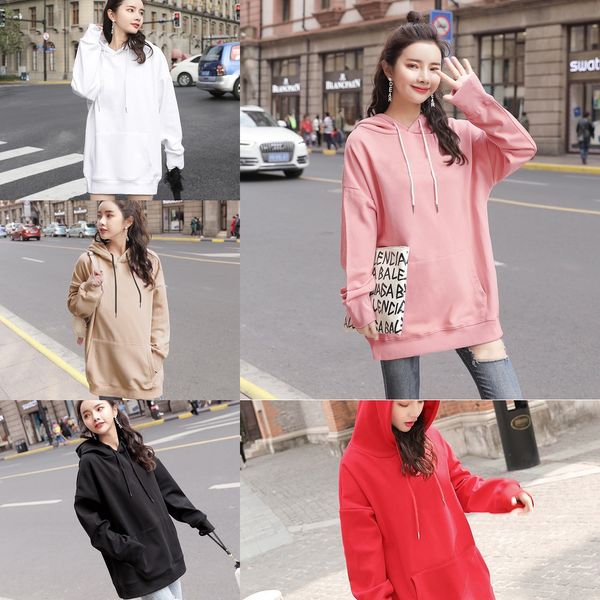 

средний cec hoodie длина свитер свитер женщин 2020 новые модули пуловер hoodie разносторонние рыхлых студентов корейских моды bf ленивый сти, Black