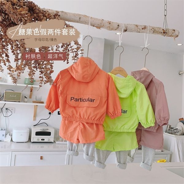 

spring autumn fashion boys girls hoodies and patchwork pants 2pcs sets kids long sleeve sports clothing sets 0-6y lj200826, White