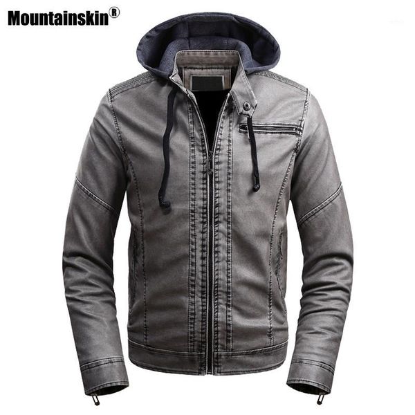 

mountainskin men's hooded leather jacket stand collar casual thick pu leather jacket winter autumn windproof coat sa9931, Black
