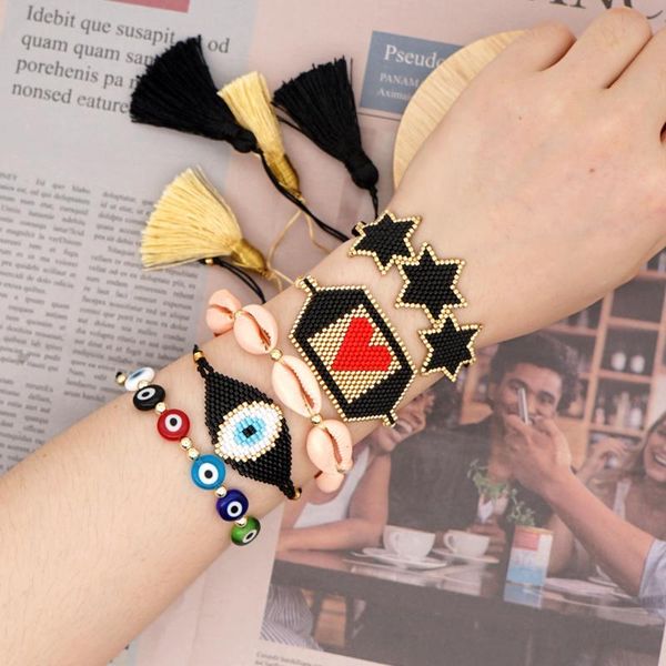 

charm bracelets go2boho turkish evil eye bracelet jewelry trendy mexican star heart jewellery miyuki beads tassel pulseras handmade gift, Golden;silver