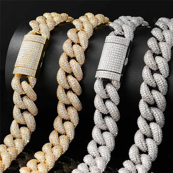 

18mm cubic zircon 5rows cubans link necklace gold plated luxury brass micro paved cz cuban chain 16/18/20/22/24/26inch, Silver