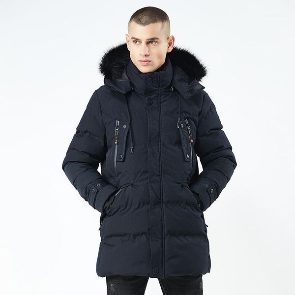 

rlyaeiz 2018 winter jacket men casual mid-long slim thicken warm zipper brand new fur collar hooded winter coat1, Black