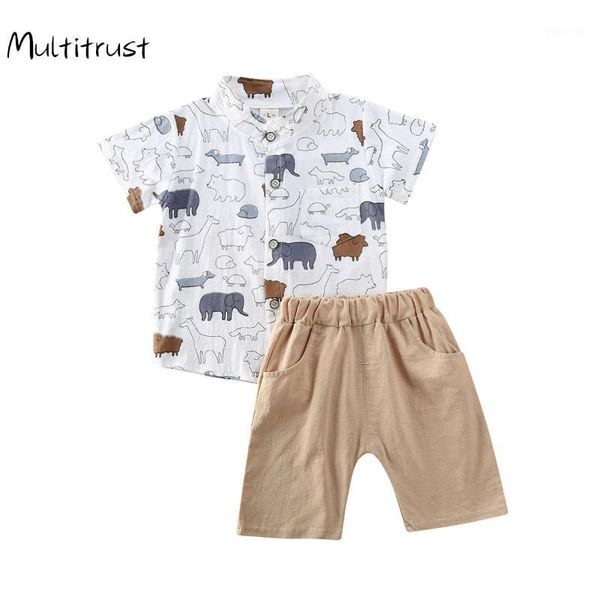 

2020 2pcs newborn baby boys clothes set kid cartoon animal short sleeve t-shirts solid shorts set 1-5 years dropshipping1, White