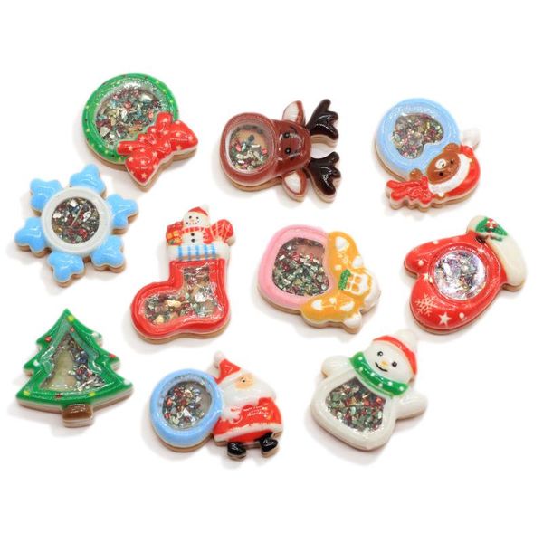 

10/100pcs christmas theme mix designs christmas tree shoes snowman gift diy resin flatback cabochon lucky bag diy phone case