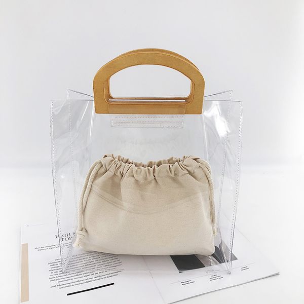 

2020 water refreshing new female purse 2020 fashion shoulder wooden wrist light bag transparent pocket 720j