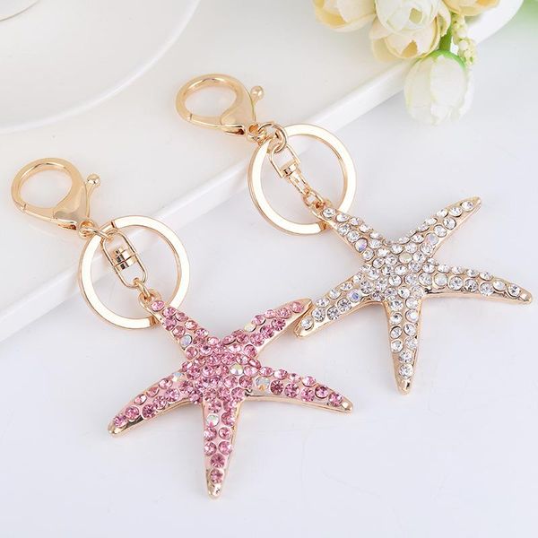 

cute metal rhinestone starfish keychain crystal star key chain llavero keyring bag charm key porte clef pendant gift new, Silver