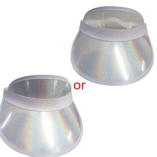 

women girls summer metallic hologram colored plastic wide curved brim sun visor hat elastic strap back hip hop empty peaked, Blue;gray