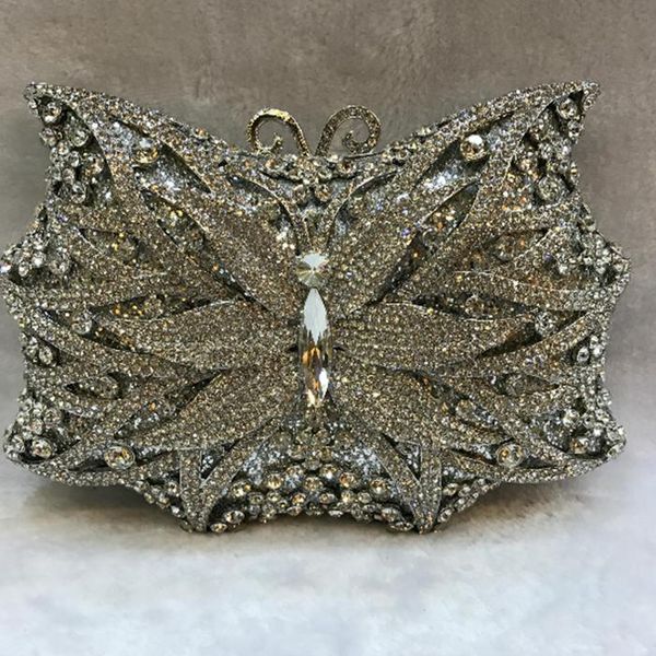 

xiyuan brand butterfly crystal rhinestones women flower evening purse metal handbag wedding prom party box clutch bag