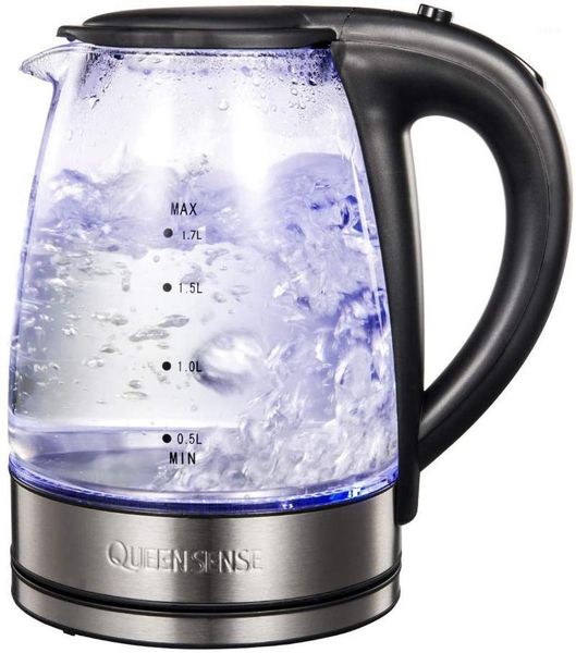

electric kettles queensense kettle glass kettle, 1.7 l maker with blue led lighting, 2200 w fast heating auto shut-off1