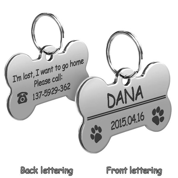 

stainless steel custom pet dog id tags personalized bone id tag engraved for dogs cats anti-lost name id tag collar acc bbypcb