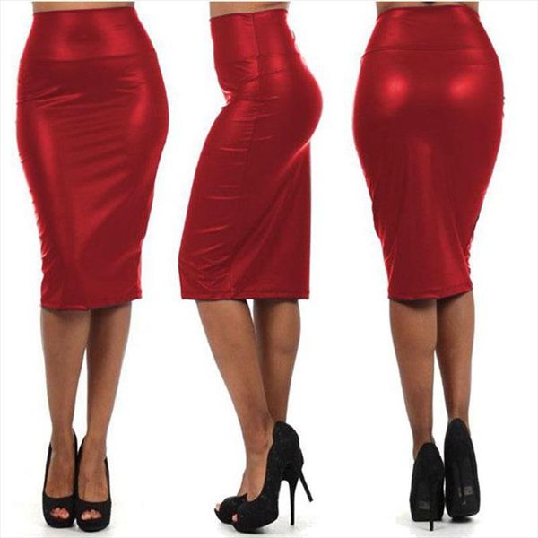 

black red wetlook vinyl leather women skirt pencil club nightclub high waist bodycon skirt summer simple style latex