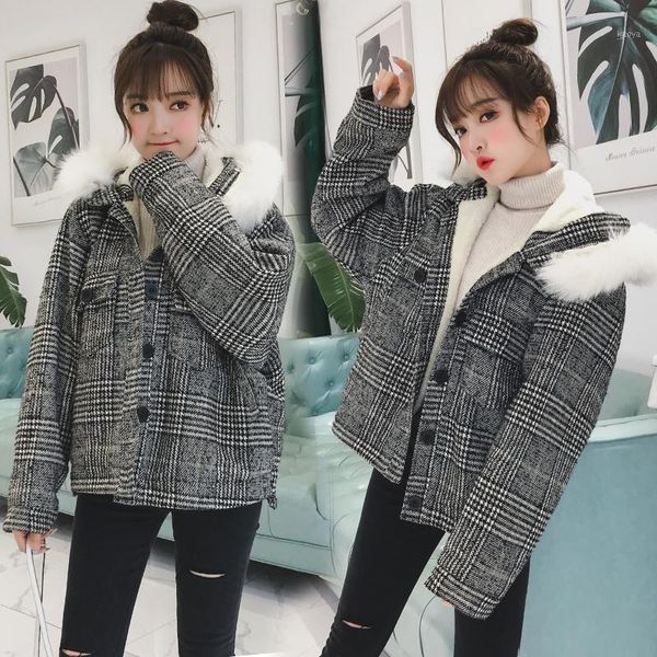

lattice winter jacket women thick warm hooded coat 2019 new slim short clothing long sleeve coat female autumn outerwear1, Black