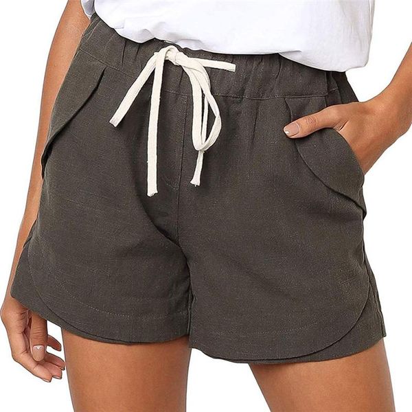 

2020 тенденции моды женщины-бич твердые шорты drawstring эластичный пояс хлопок лен лето повседневный днища сыпучие спортивная, White;black
