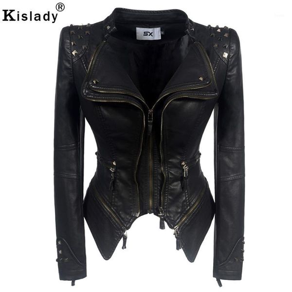 

plus size 6xl women's cool black pu faux leather jacket rivet zippers punk biker coat fall winter outwear luxury jacket1