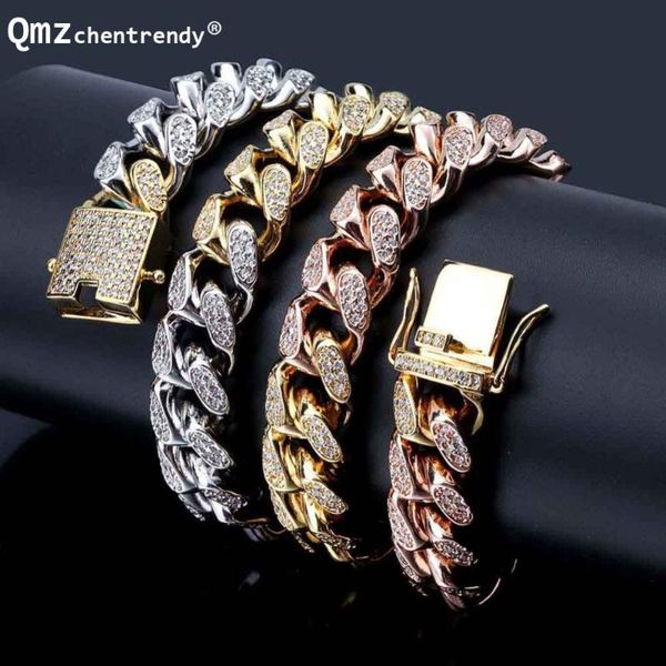 

hip hop mens three colors of the rainbow curb cuban chain necklace bling iced out fully cz necklace luxury miami chain jewelry, Silver