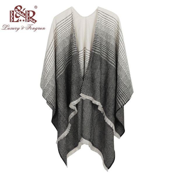

fashion stole cashmere knitted poncho wraps pashmina women winter scarf striped tassel sweater warm shawl scarves for ladies 201103, Blue;gray