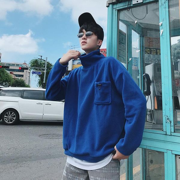 

men's hoodies & sweatshirts 2021 autumn and winter exquisite korean version of solid color high collar hoodie loose pullover men's, Black