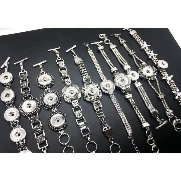 

wholesale 20pcs lot different style silver snap charm bracelet interchangeable diy snap jewely bangle fit 18mm g wmthqb queen66, Golden;silver